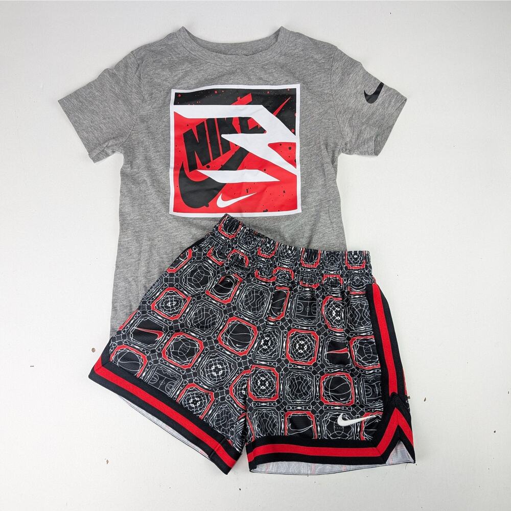 Nike Boys X-Small/Small Shorts & Tee Set - Black/White/Red/Gray